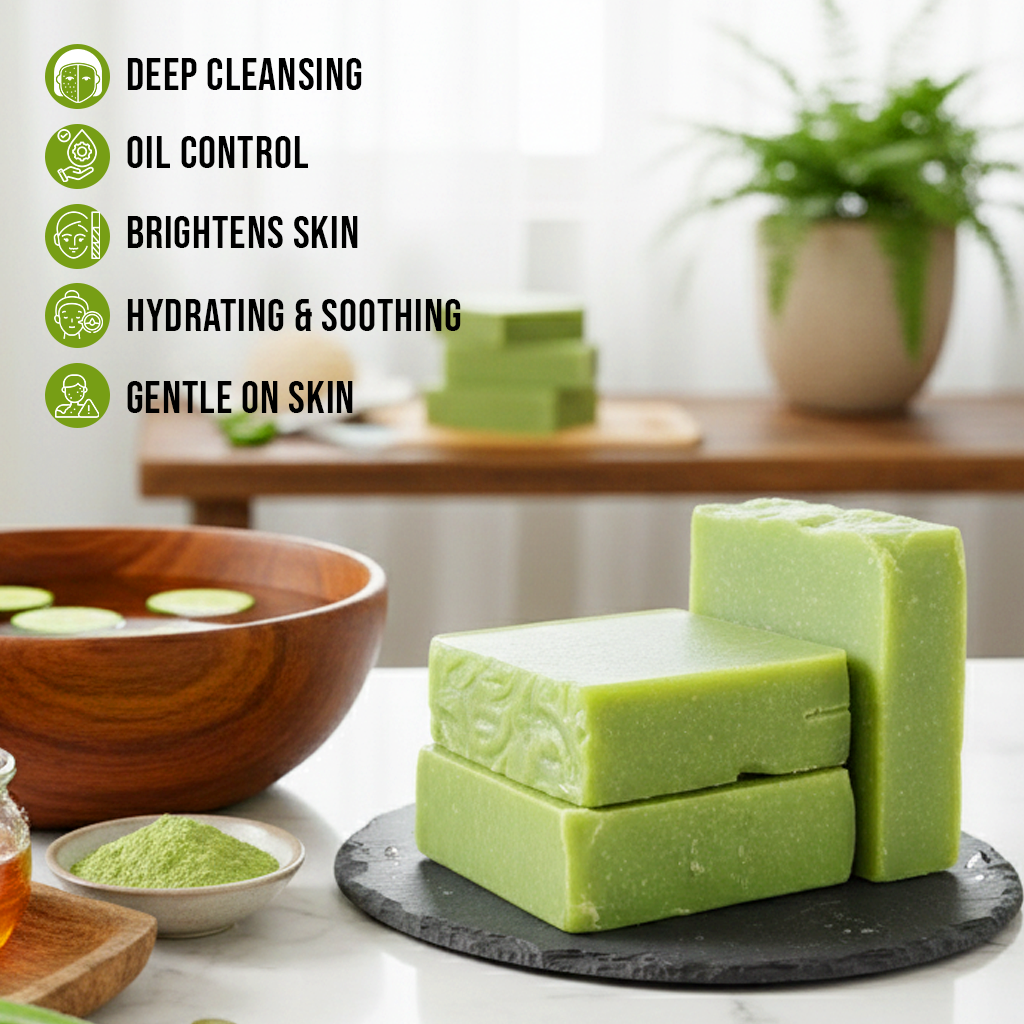 Skin Purifying Whitening Bar – French Green Clay, Cucumber, Pumpkin Seed & Honey | Deep Cleansing & Natural Glow